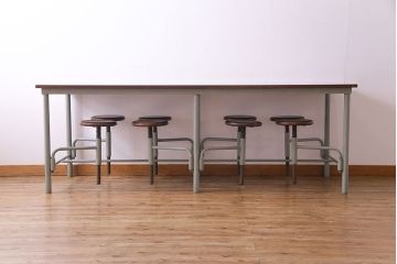 ラフジュ工房オリジナル 8脚格納スツール付きテーブル(ペイント作業台、机)