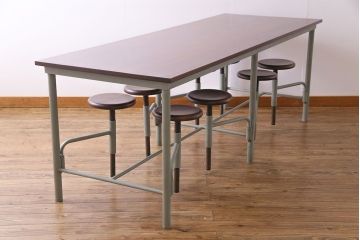 ラフジュ工房オリジナル 8脚格納スツール付きテーブル(ペイント作業台、机)