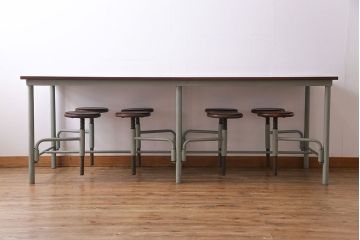 ラフジュ工房オリジナル 8脚格納スツール付きテーブル(ペイント作業台、机)