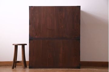 アンティーク家具　前面ケヤキ材　五丁引き　黒柿材を縁に使用した重ね箪笥(衣装箪笥、和タンス)