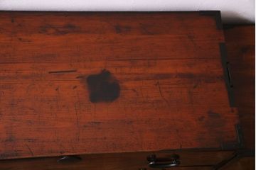 アンティーク家具　前面ケヤキ材　五丁引き　黒柿材を縁に使用した重ね箪笥(衣装箪笥、和タンス)