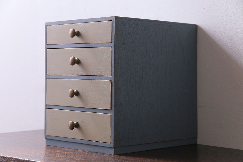 ペイント家具　ツートーンカラーのレトロな小引き出し(小物収納)(R-030304)