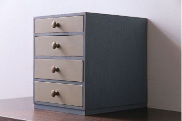 ペイント家具　ツートーンカラーのレトロな小引き出し(小物収納)(R-030304)