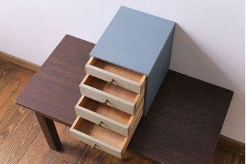 ペイント家具　ツートーンカラーのレトロな小引き出し(小物収納)(R-030304)