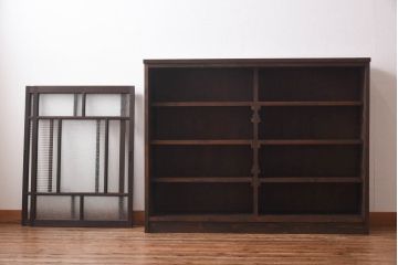 ラフジュ工房オリジナル　花菱模様のガラス入り戸棚(サイドボード、収納棚、リビングボード)(1)(R-030311)