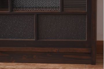 ラフジュ工房オリジナル　花菱模様のガラス入り戸棚(サイドボード、収納棚、リビングボード)(1)(R-030311)