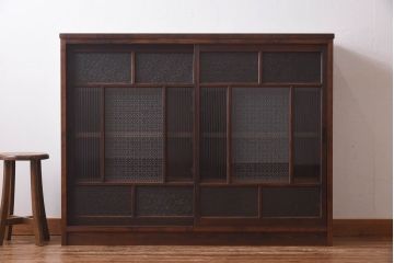 ラフジュ工房オリジナル　花菱模様のガラス入り戸棚(サイドボード、収納棚、リビングボード)(2)(R-030313)