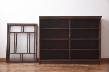 ラフジュ工房オリジナル　花菱模様のガラス入り戸棚(サイドボード、収納棚、リビングボード)(2)(R-030313)