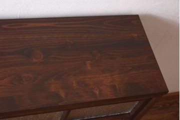 ラフジュ工房オリジナル　花菱模様のガラス入り戸棚(サイドボード、収納棚、リビングボード)(2)(R-030313)