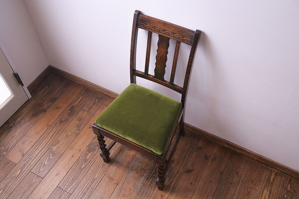 アンティーク家具　イギリスアンティーク　オーク材　シックなツイストレッグチェア(ダイニングチェア、イス)(1)(R-030315)