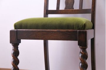 アンティーク家具　イギリスアンティーク　オーク材　シックなツイストレッグチェア(ダイニングチェア、イス)(1)(R-030315)
