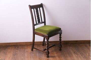 アンティーク家具　イギリスアンティーク　オーク材　シックなツイストレッグチェア(ダイニングチェア、イス)(2)(R-030316)