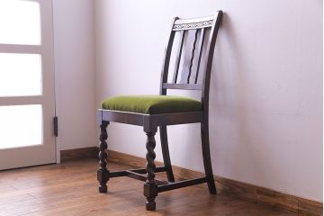 アンティーク家具　イギリスアンティーク　オーク材　シックなツイストレッグチェア(ダイニングチェア、イス)(2)(R-030316)