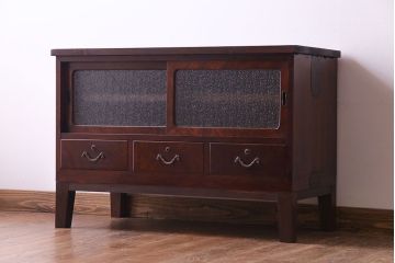 アンティーク家具　大正ロマン　前面ケヤキ材　漆塗りの光沢が魅力的なリメイクローボード(戸棚、リビングボード)
