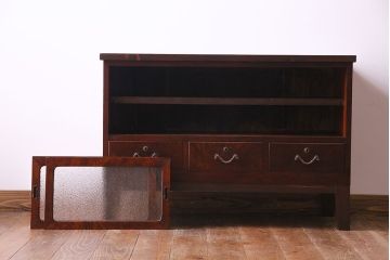 アンティーク家具　大正ロマン　前面ケヤキ材　漆塗りの光沢が魅力的なリメイクローボード(戸棚、リビングボード)