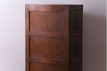 レトロ家具　昭和期　ナラ材　レトロな雰囲気が魅力の大型書類ケース(4段チェスト、引き出し)(R-030322)