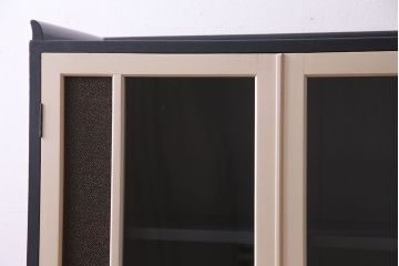 ペイント家具　当時物色ガラス入り!　シックな色味がお洒落な大振りのブックケース(本箱、キャビネット、収納棚)(R-030323)