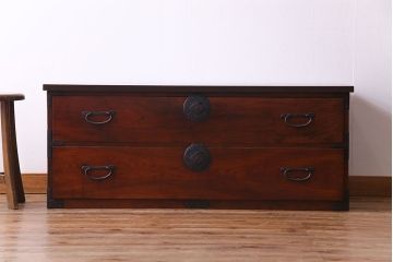 アンティーク家具　和製アンティーク　前面ケヤキ材　相馬箪笥をリメイクしたローチェスト(引き出し、リビングボード)(R-030324)