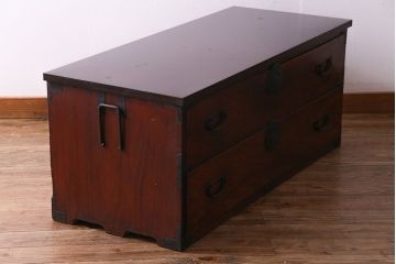 アンティーク家具　和製アンティーク　前面ケヤキ材　相馬箪笥をリメイクしたローチェスト(引き出し、リビングボード)(R-030324)