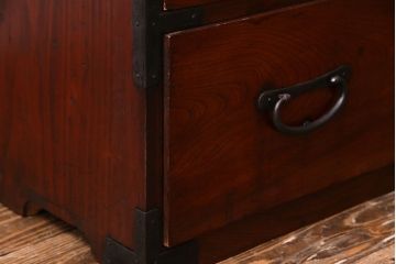 アンティーク家具　和製アンティーク　前面ケヤキ材　相馬箪笥をリメイクしたローチェスト(引き出し、リビングボード)(R-030324)