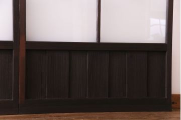 和製アンティーク　花ガラス入り　古い質感の木材が味わい深いガラス戸(格子戸、引き戸、建具)4枚セット