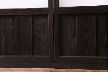 和製アンティーク　花ガラス入り　古い質感の木材が味わい深いガラス戸(格子戸、引き戸、建具)4枚セット