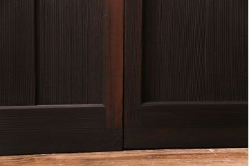 和製アンティーク　花ガラス入り　古い質感の木材が味わい深いガラス戸(格子戸、引き戸、建具)4枚セット