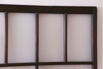 和製アンティーク　花ガラス入り　古い質感の木材が味わい深いガラス戸(格子戸、引き戸、建具)4枚セット
