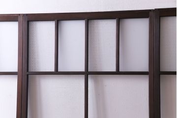 和製アンティーク　花ガラス入り　古い質感の木材が味わい深いガラス戸(格子戸、引き戸、建具)4枚セット