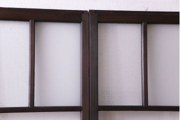 和製アンティーク　花ガラス入り　古い質感の木材が味わい深いガラス戸(格子戸、引き戸、建具)4枚セット