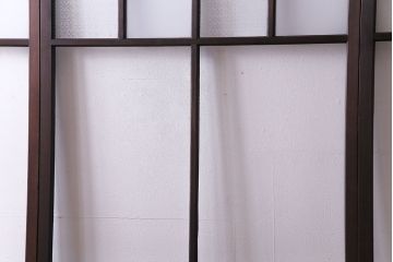 和製アンティーク　花ガラス入り　古い質感の木材が味わい深いガラス戸(格子戸、引き戸、建具)4枚セット