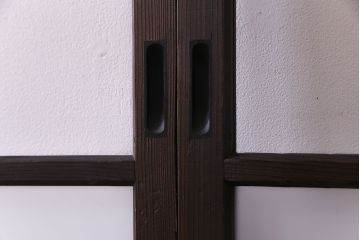 和製アンティーク　花ガラス入り　古い質感の木材が味わい深いガラス戸(格子戸、引き戸、建具)4枚セット