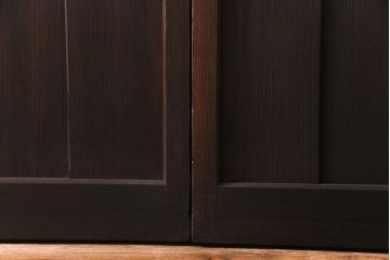 和製アンティーク　花ガラス入り　古い質感の木材が味わい深いガラス戸(格子戸、引き戸、建具)4枚セット