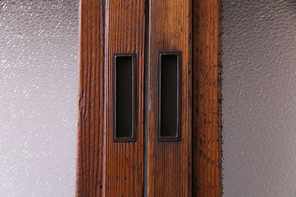 昭和中期　情緒溢れるガラス入り格子戸(引き戸、建具)2枚セット