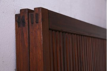 昭和中期　情緒溢れるガラス入り格子戸(引き戸、建具)2枚セット