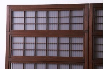 昭和中期　情緒溢れるガラス入り格子戸(引き戸、建具)2枚セット