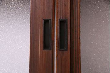昭和中期　情緒溢れるガラス入り格子戸(引き戸、建具)2枚セット