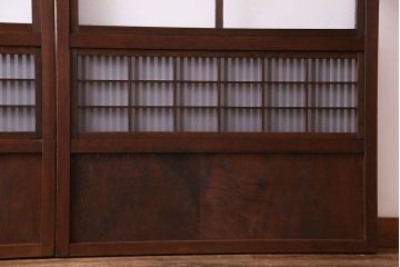 昭和中期　情緒溢れるガラス入り格子戸(引き戸、建具)2枚セット