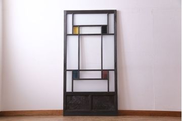 ペイント家具　当時物の色ガラスがアクセントになったガラス戸(引き戸、建具)