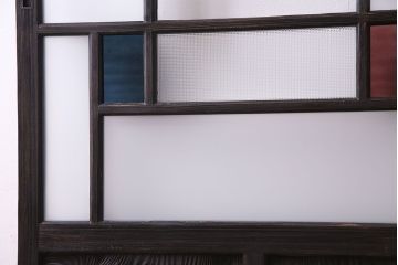 ペイント家具　当時物の色ガラスがアクセントになったガラス戸(引き戸、建具)