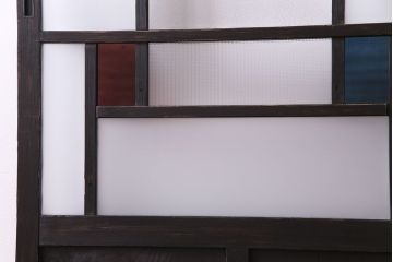ペイント家具　当時物の色ガラスがアクセントになったガラス戸(引き戸、建具)