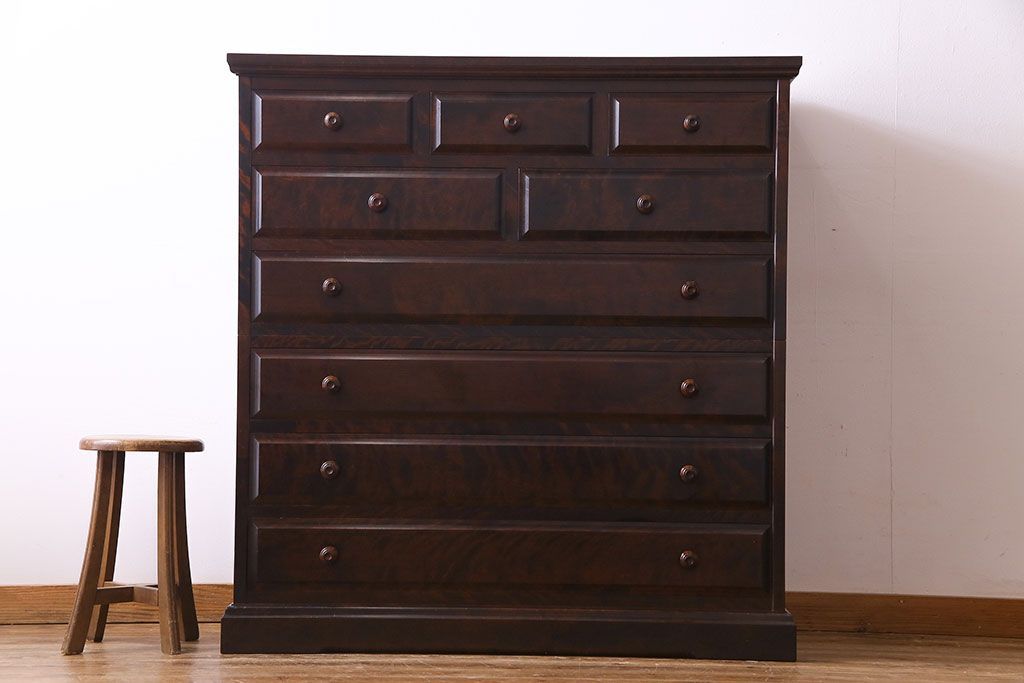 中古　北海道民芸家具　上品な佇まいの2段重ね整理タンス(チェスト、衣装箪笥、引き出し)(R-030355)