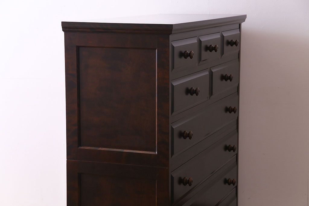 中古　北海道民芸家具　上品な佇まいの2段重ね整理タンス(チェスト、衣装箪笥、引き出し)(R-030355)