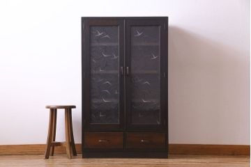 レトロ家具　昭和期　レトロなガラスが魅力のブックケース(本箱、キャビネット)(R-030357)