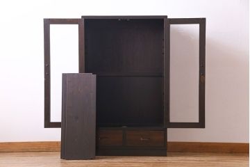 レトロ家具　昭和期　レトロなガラスが魅力のブックケース(本箱、キャビネット)(R-030357)