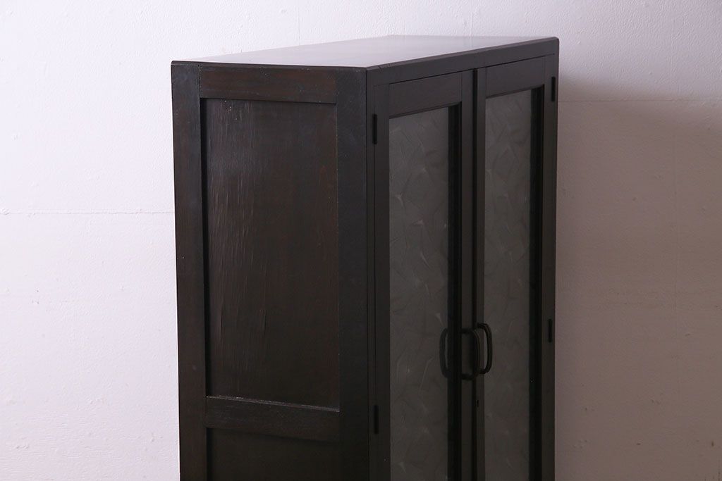 レトロ家具　昭和期　レトロなガラスが魅力のブックケース(本箱、キャビネット)(R-030357)