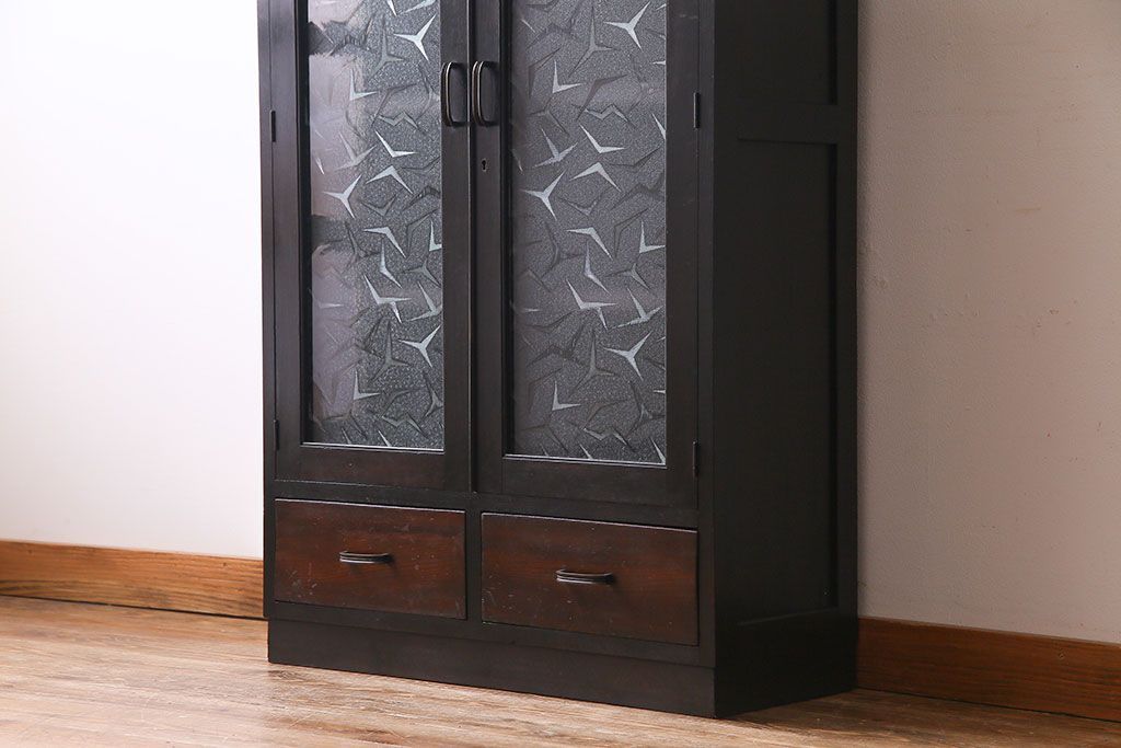 レトロ家具　昭和期　レトロなガラスが魅力のブックケース(本箱、キャビネット)(R-030357)