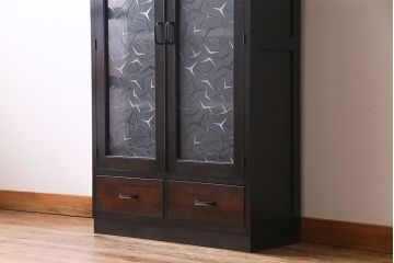 レトロ家具　昭和期　レトロなガラスが魅力のブックケース(本箱、キャビネット)(R-030357)