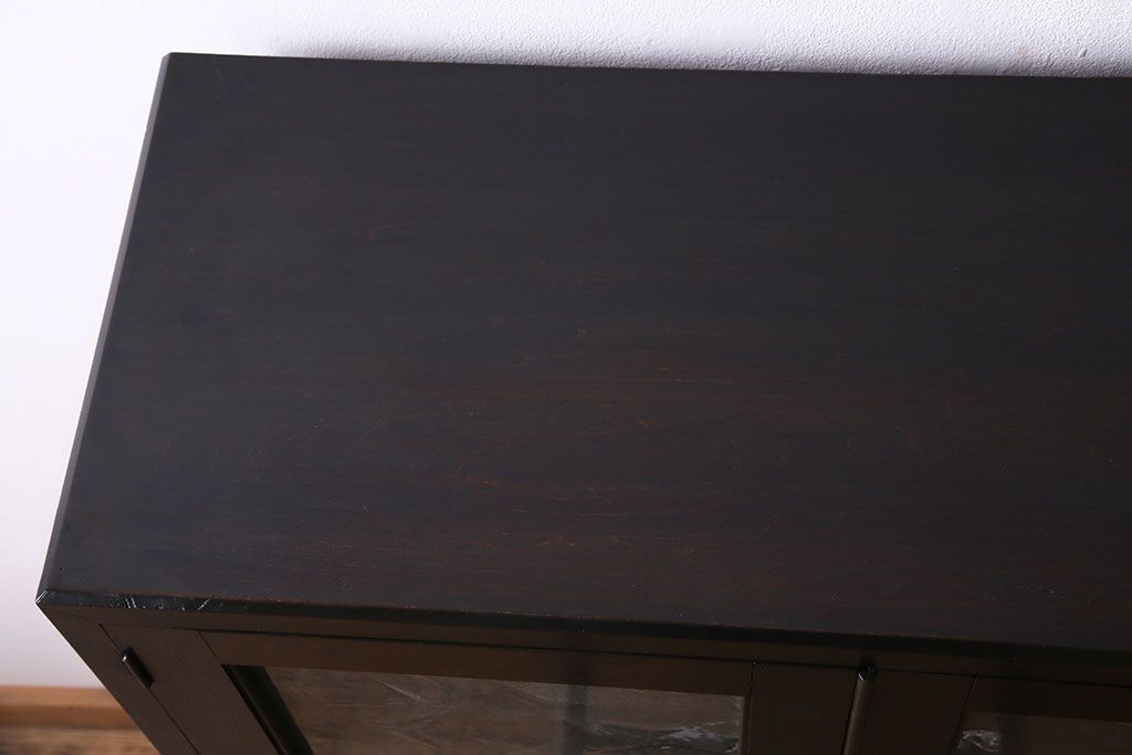 レトロ家具　昭和期　レトロなガラスが魅力のブックケース(本箱、キャビネット)(R-030357)