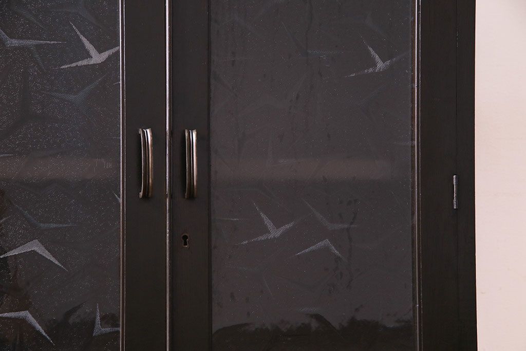 レトロ家具　昭和期　レトロなガラスが魅力のブックケース(本箱、キャビネット)(R-030357)